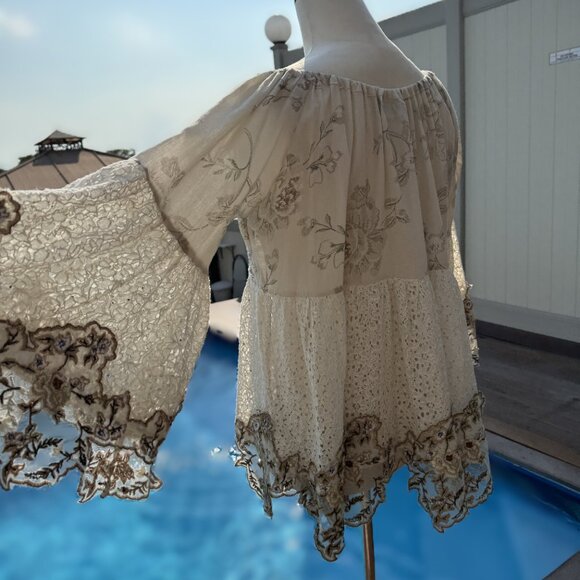 Nikki Danielle Boho Embordered Top Beige, Size Fits All - Picture 17 of 17